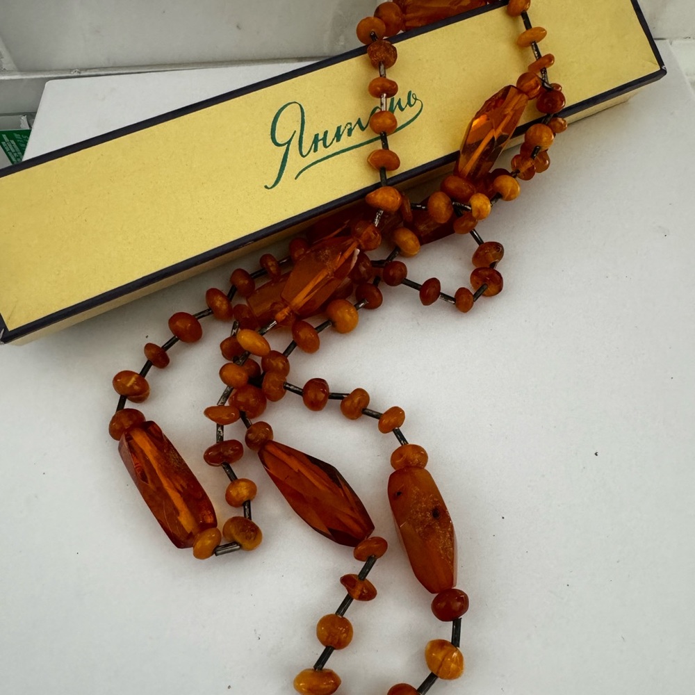 Vintage Baltic Amber Necklace Honey Butterscotch Oval Barrel Round Beads 64g 老琥